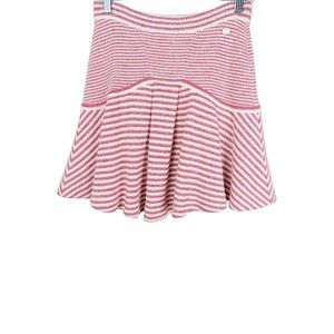 Chanel Red and Off White Striped Flare Knit Mini Skirt